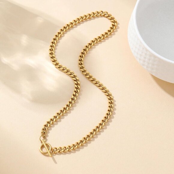 ⚡Dabovos Gold Chunky Necklace 18K Plated Toggle Clasp Cuban Snake Chain Choker - Picture 4 of 5